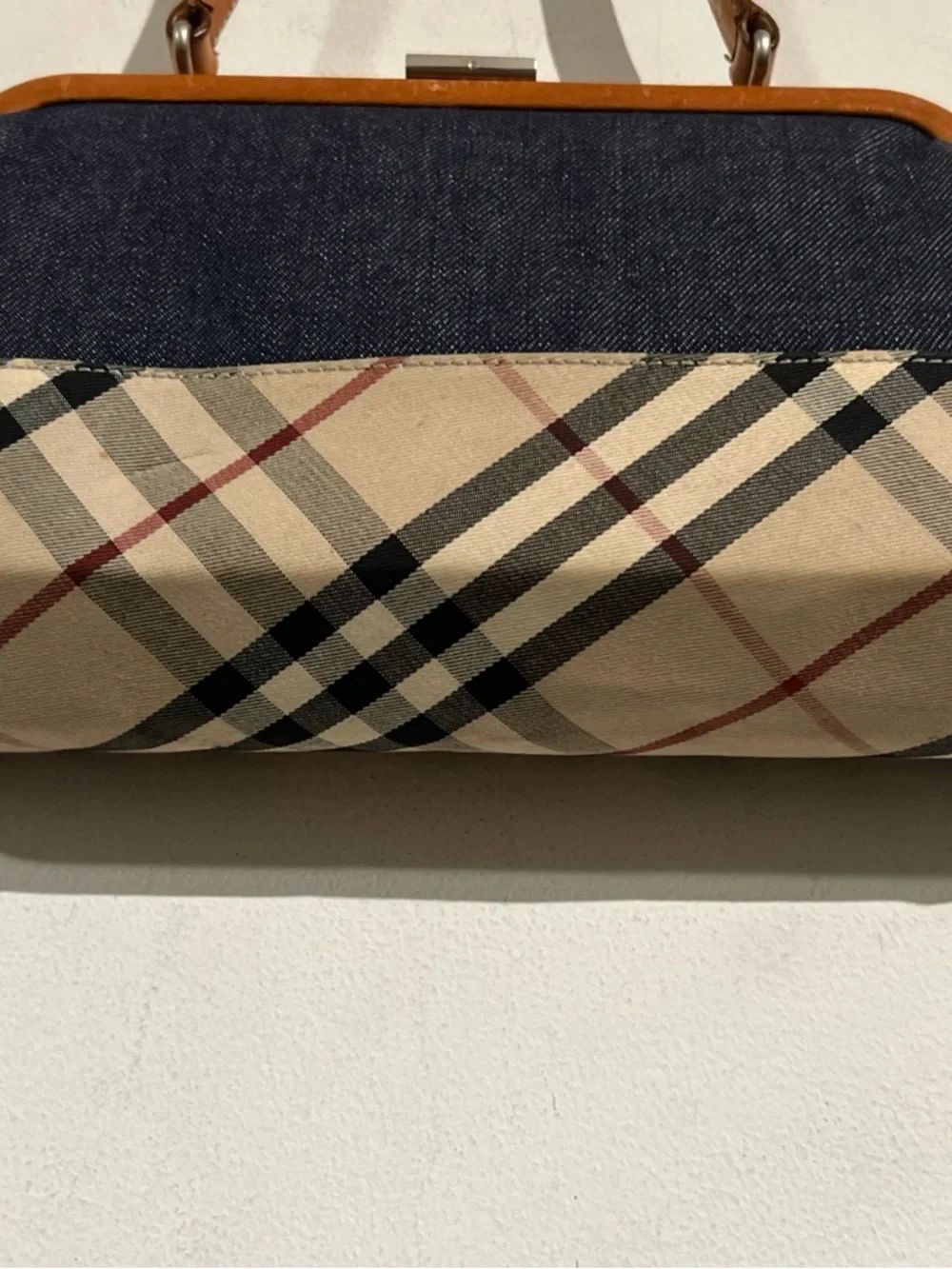 Burberry Navy and Beige Plaid Top-Frame Satchel - Picture 5 of 11